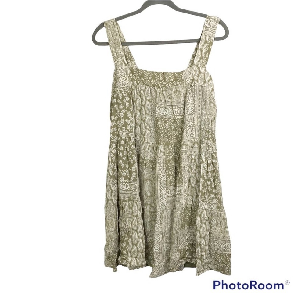Gilli Sage green paisley BoHo tiered mini dress size M NWT